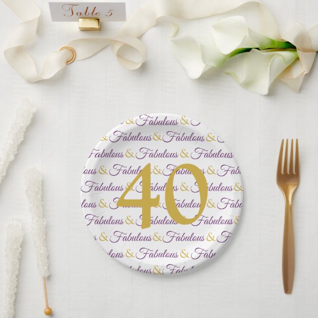 Assiettes En Carton 40 et fabuleux Elégant 40e anniversaire (Mariage)