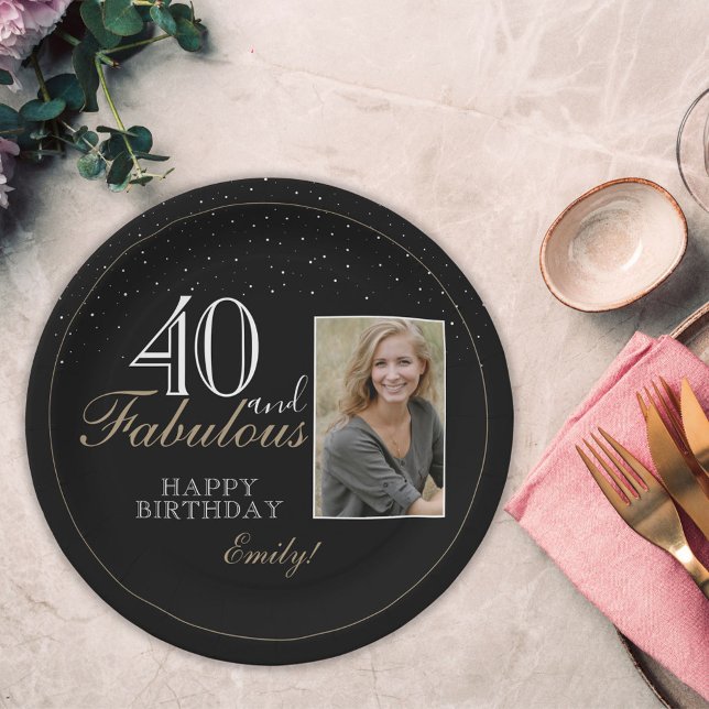 Assiettes En Carton 40 et fabuleux Elegant Black 40th Birthday Photo (Créateur téléchargé)