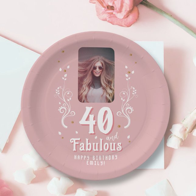 Assiettes En Carton 40 et Fabulous Foliage rose photo 40e anniversaire (Créateur téléchargé)