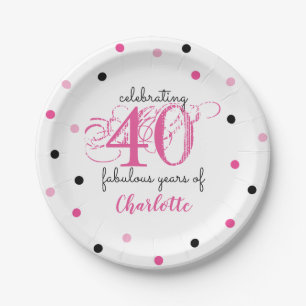 Assiettes En Carton 40e anniversaire 40 merveilleuses années Rose Ajou