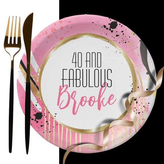 Assiettes En Carton 40e anniversaire Abstrait Pink Gold Black Retro Fu (Créateur téléchargé)