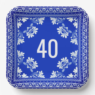 Assiettes En Carton 40e anniversaire Bandana bleue