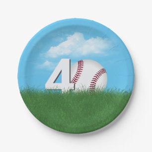 Assiettes En Carton 40e Anniversaire Baseball En Herbe Verte