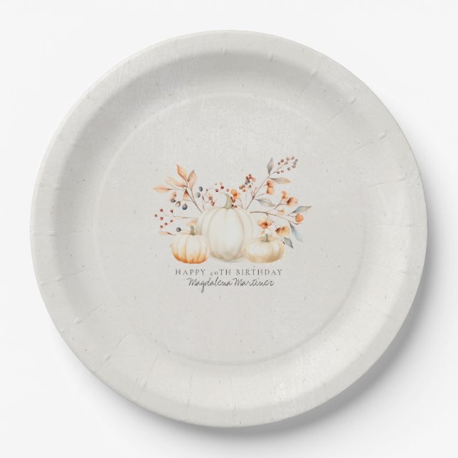 Assiettes En Carton 40e anniversaire Blanc Citrouille automne Leaves p (Devant)