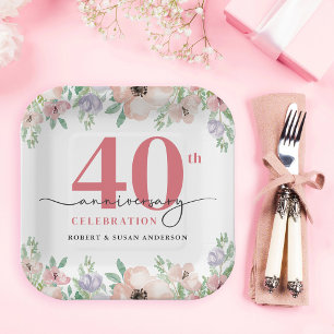 Assiettes En Carton 40e anniversaire de mariage Elegant Floral