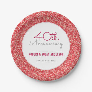 Assiettes En Carton 40e anniversaire de Mariage Parties scintillant ro