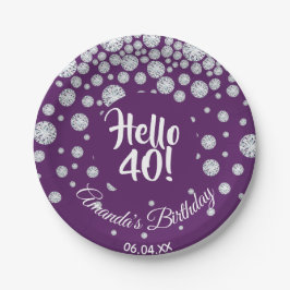 Assiettes En Carton 40e anniversaire diamants de fête sur violet bonjo