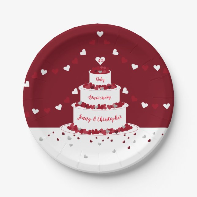 Assiettes En Carton 40e anniversaire du mariage de rubis (Devant)