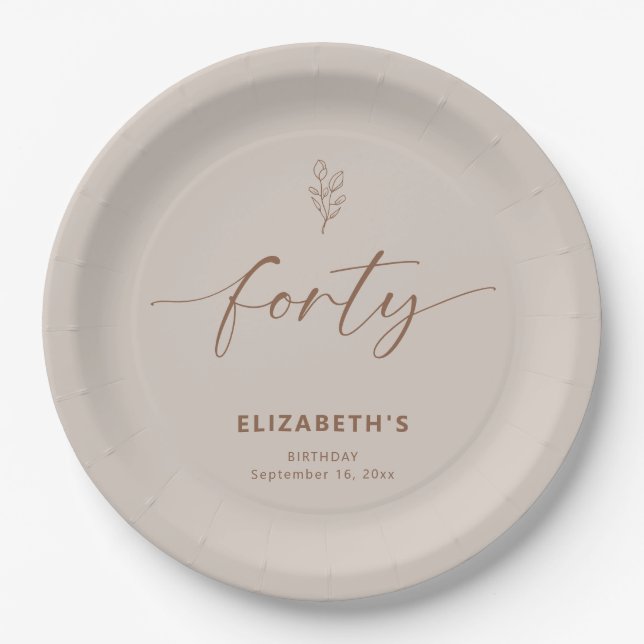 Assiettes En Carton 40e anniversaire Elégant minimal Boho (Devant)
