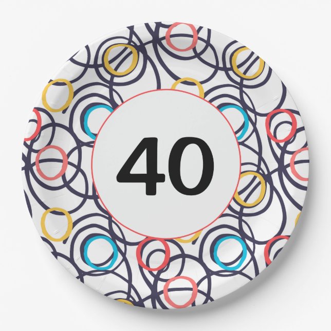 Assiettes En Carton 40e anniversaire fête Doodles funky (Devant)