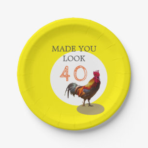 Assiettes En Carton 40e anniversaire Fun Rooster poulet mâle