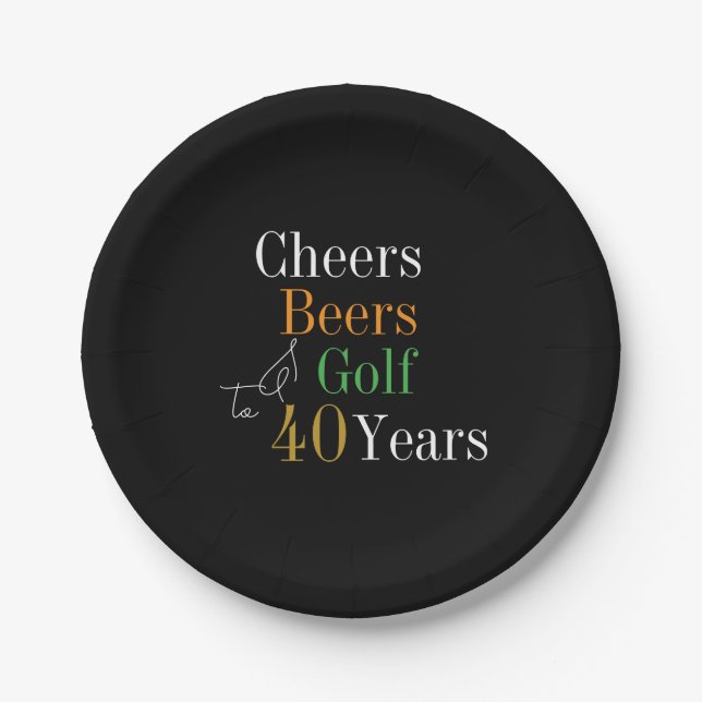 Assiettes En Carton 40e anniversaire Golf Cheers Bières Black Gold Par (Devant)