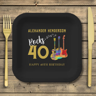 Assiettes En Carton 40e Anniversaire Guitares de fête Nom Rocks 40