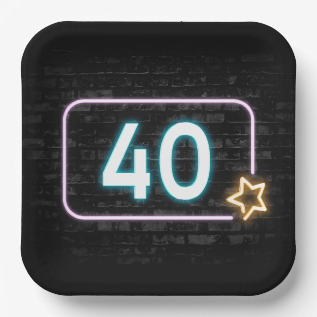 Assiettes En Carton 40e anniversaire Neon Connexion en brique (Recto)