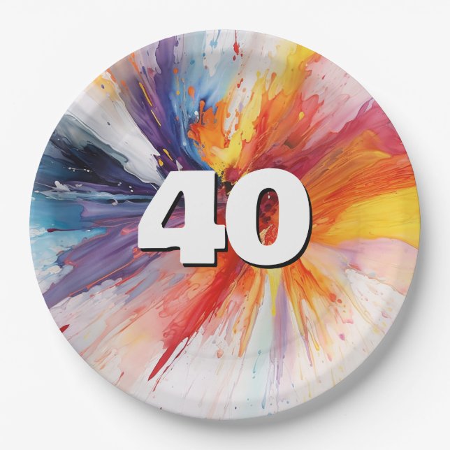 Assiettes En Carton 40e anniversaire Paint Blast (Devant)