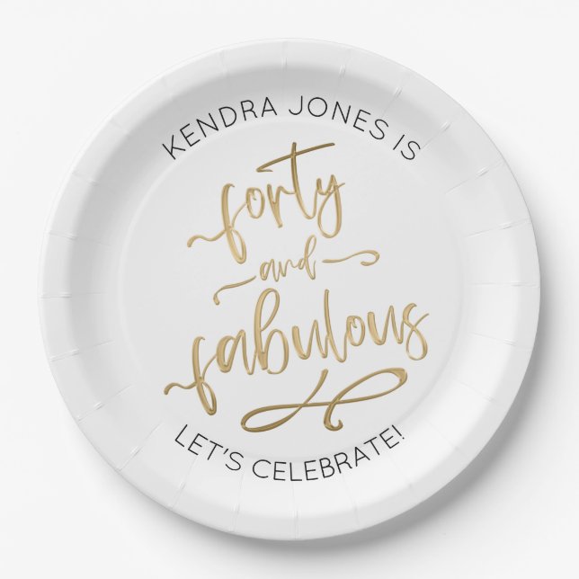 Assiettes En Carton 40e anniversaire Parties scintillant d'or personna (Devant)