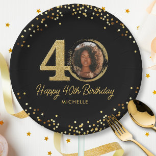 Assiettes En Carton 40e anniversaire Photo Chic Black Gold Parties sci