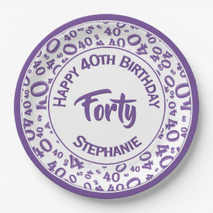 Assiettes En Carton 40e anniversaire Random Numéro Motif Purple 40