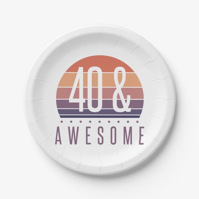 Assiettes En Carton 40e anniversaire Retro Sunset (Devant)