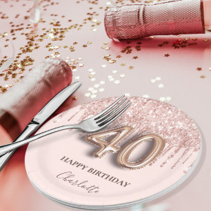 Assiettes En Carton 40e anniversaire rose or parties scintillant rose