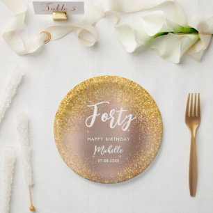 Assiettes En Carton 40e anniversaire Rose Parties scintillant or Nom d