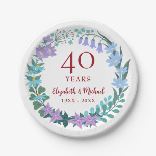 Assiettes En Carton 40e anniversaire Ruby Floral Bluebells Wreath