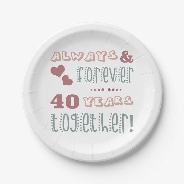 Assiettes En Carton 40ème anniversaire de Mariage mignon (Devant)