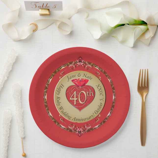 Assiettes En Carton 40ème ou 15ème anniversaire de Ruby Mariage (Mariage)