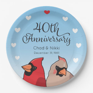 Assiettes En Carton 40th Wedding Anniversary, Cardinal Pair