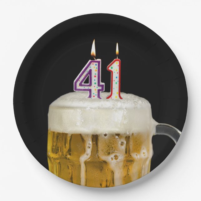 Assiettes En Carton 41e anniversaire Bière sur plaque de papier noir (Devant)