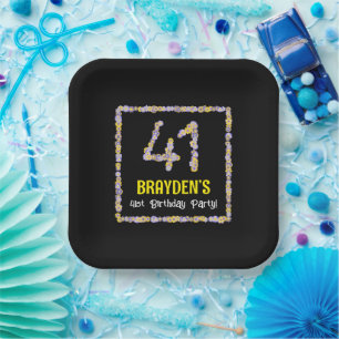 Assiettes En Carton 41e anniversaire : Floral Flowers Numéro, Nom pers