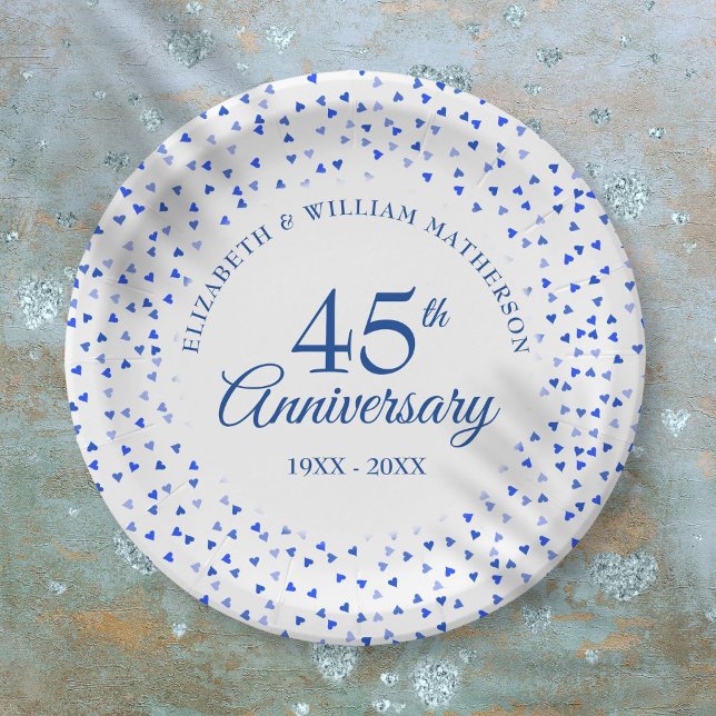 Assiettes En Carton 45e 65e anniversaire amour Coeurs Confetti (45th 65th Anniversary Love Hearts Confetti Paper Plates)