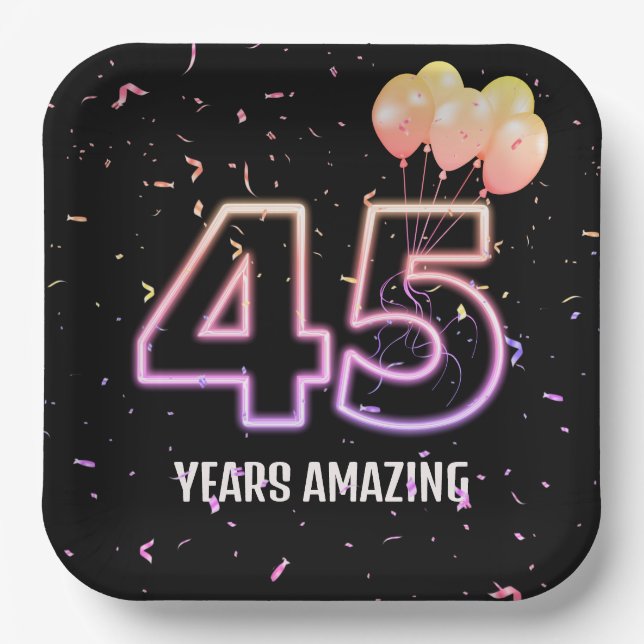 Assiettes En Carton 45e anniversaire Balloons et Confetti (Recto)
