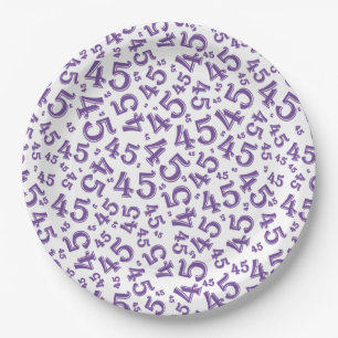 Assiettes En Carton 45e anniversaire Random Number Motif violet/blanc