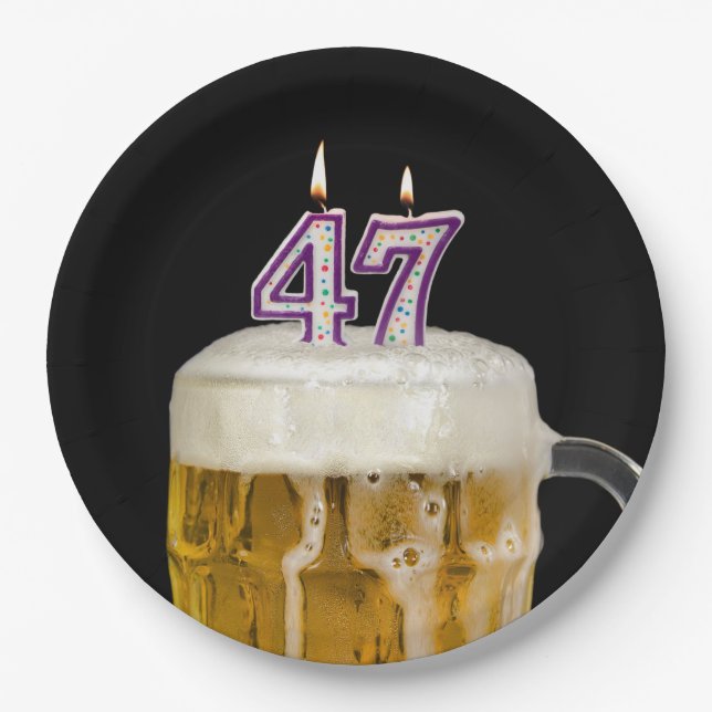 Assiettes En Carton 47e anniversaire Bière sur plaque de papier noir (Devant)