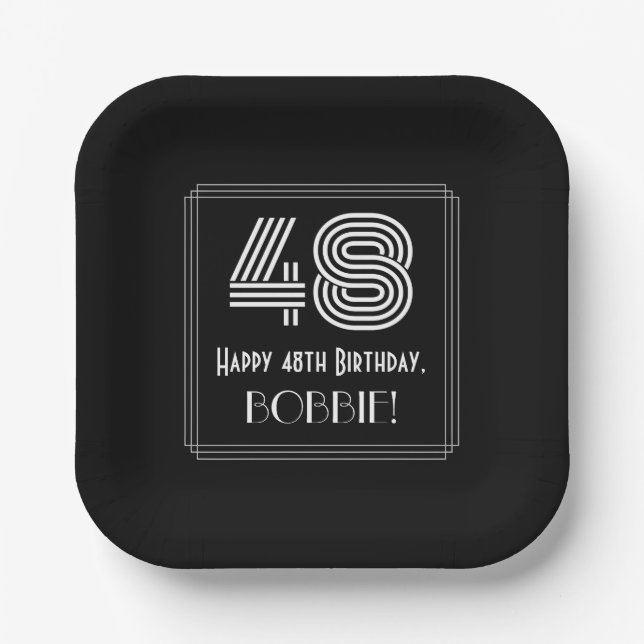 Assiettes En Carton 48ème anniversaire — Art Déco Inspiré Look "48" +  (Recto)