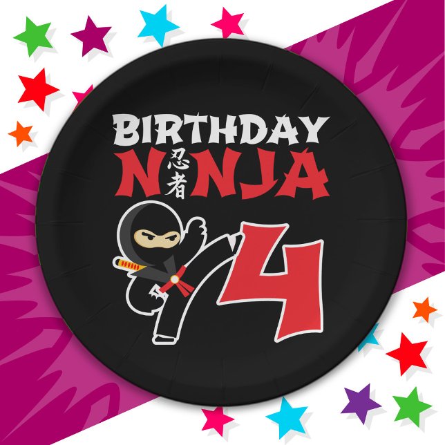 Assiettes En Carton 4 Ans Karate Ninja Party Enfants 4e anniversaire (Créateur téléchargé)