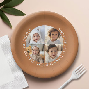 Assiettes En Carton 4 Collage photo avec courbure Texte personnalisé a