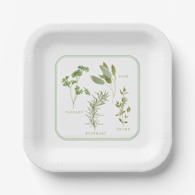 Assiettes En Carton 4 HERBES FRAÎCHES Plaques papier Carrés de 7 po (Recto)