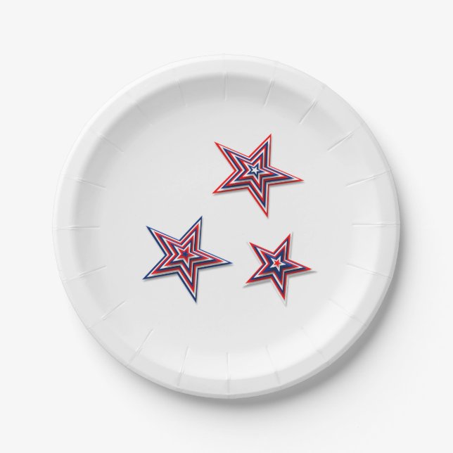 Assiettes En Carton 4 juillet 3D Stars Blanc (Devant)