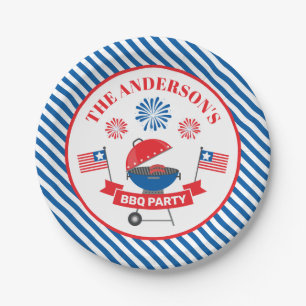 Assiettes En Carton 4 juillet Barbeque BBQ Party Navy rayée