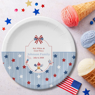 Assiettes En Carton 4 juillet BBQ Rouge Blanc Bleu Rayures Patriotique