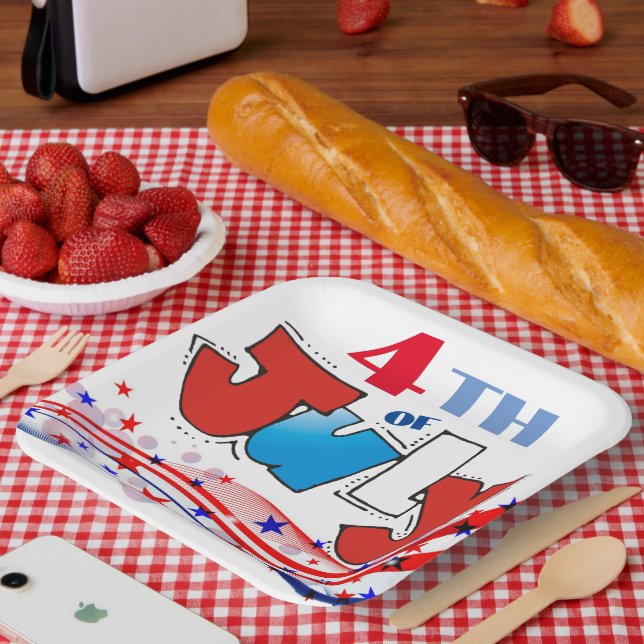 Assiettes En Carton 4 juillet blanc et bleu (Pique-nique)
