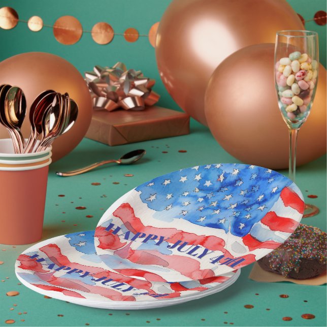 Assiettes En Carton 4 juillet Bleu Rouge Blanc (Multi)