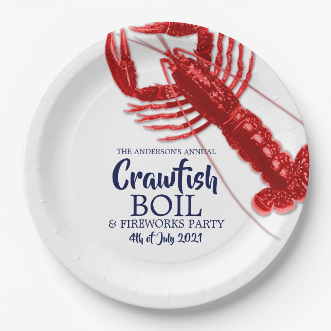 Assiettes En Carton  4 juillet Crawfish Boire été fête blanche (Devant)