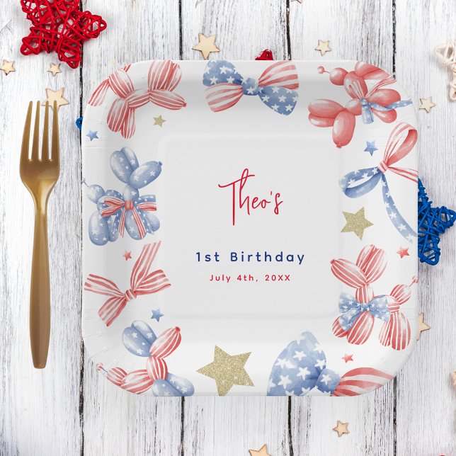 Assiettes En Carton 4 juillet Cute Balloon Bow 1er anniversaire (Créateur téléchargé)