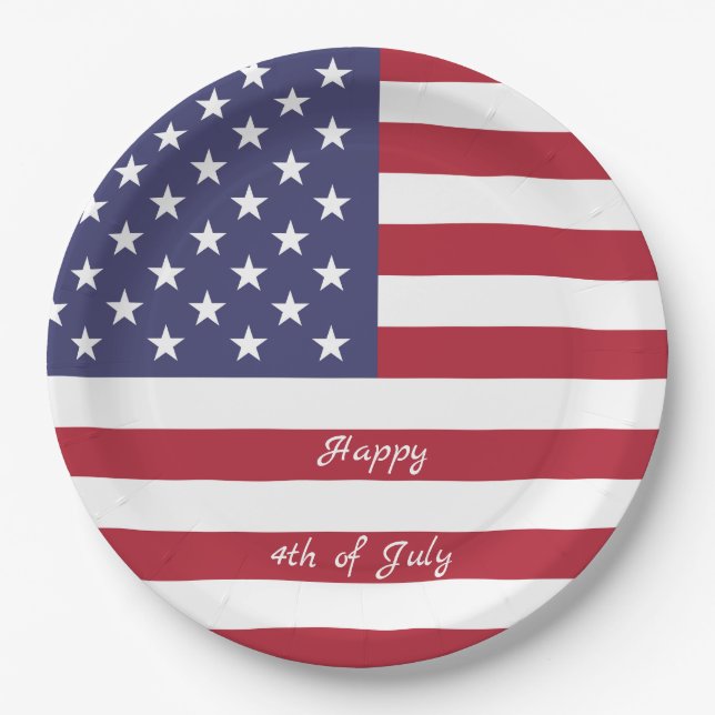 Assiettes En Carton 4 juillet drapeau américain des Etats-Unis (Devant)