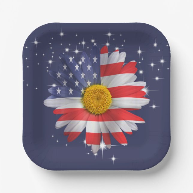 Assiettes En Carton 4 juillet Drapeau Daisy (Recto)