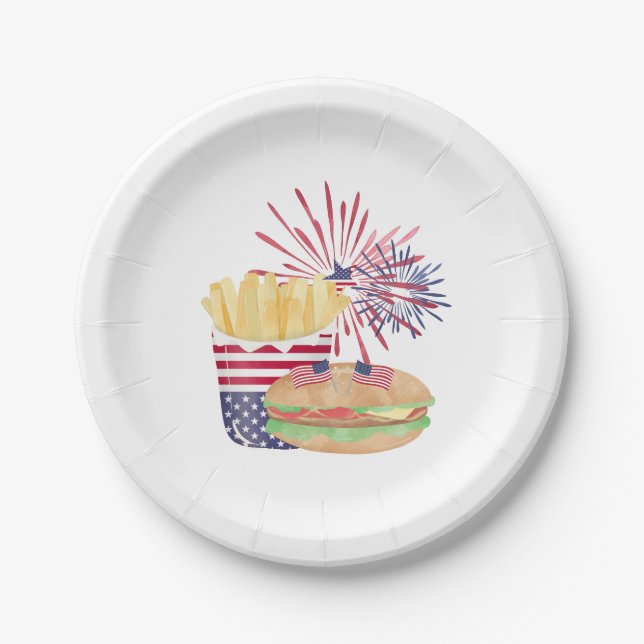 Assiettes En Carton 4 juillet Feu d'artifice Patriotique Stars Stripes (Devant)