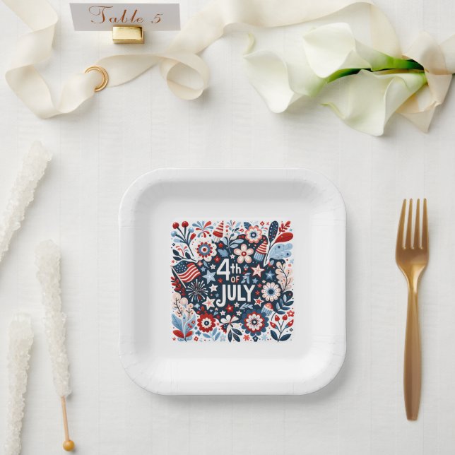 Assiettes En Carton 4 juillet florale (Mariage)